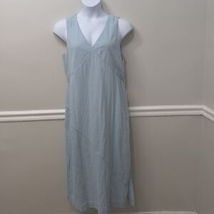 Haven Well Within Organic Cotton Gauze Maxi/Midi Dress Blue L Lagenlook Preppy